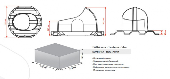 Проходной элемент, кровли PROF-21 Gervent, серый графит